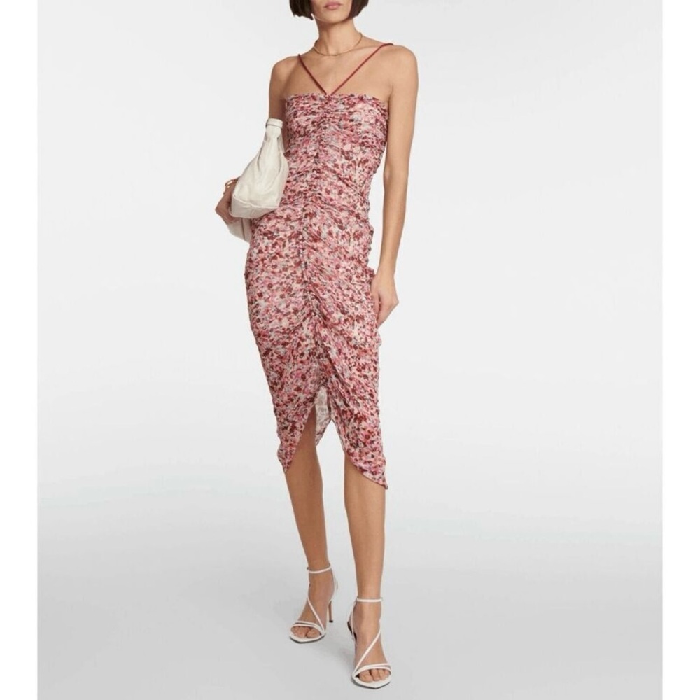 NWT ISABEL MARANT ÉTOILE Falone ruched printed chiffon midi dress FR 34 US 2